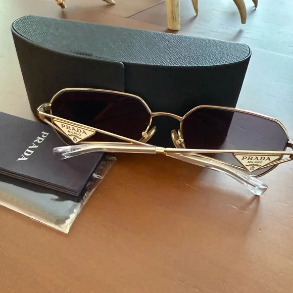 Prada Women's Sunglasses with Gold Frame and Grey Lenses - Picture 4 of 4